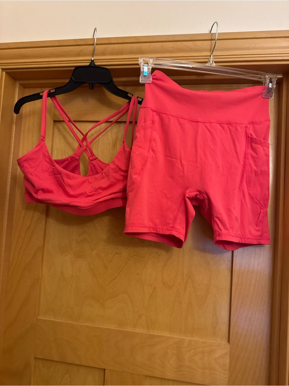 BRXL Women’s Hot Pink Strappy Sports Bra & Bike Short Set